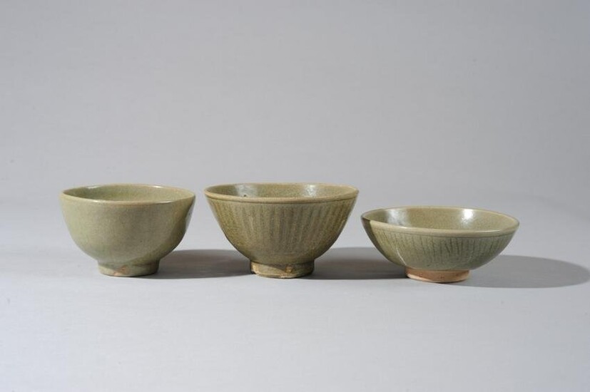 Three Thai Sawankhalok Celadon Bowls