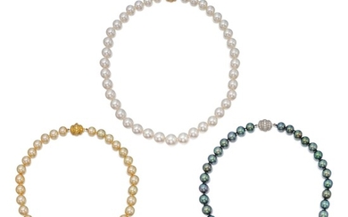 Tiffany & Co. Three Cultured Pearl, and Diamond Necklaces, France