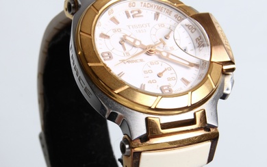 Tissot 'T-Race Chronograph'. Mid-size ladies' watch in partially gold-plated steel, approx. 2018/2019