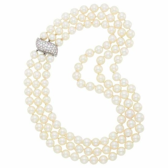 Triple Strand Cultured Pearl Necklace with Platinum and