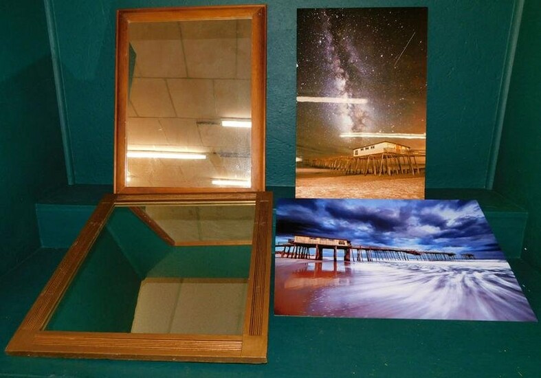 Two Framed Mirrors & Two Prints On Metal