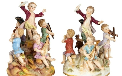 Two Meissen Figurines of Putti Group Playing Musical