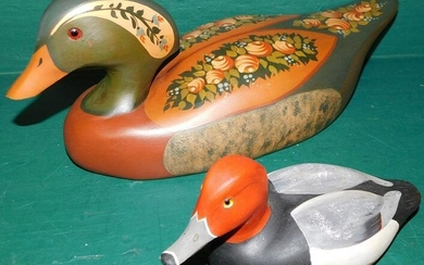 Two Paint Decorated Ducks (One Is Chipped) - Signed