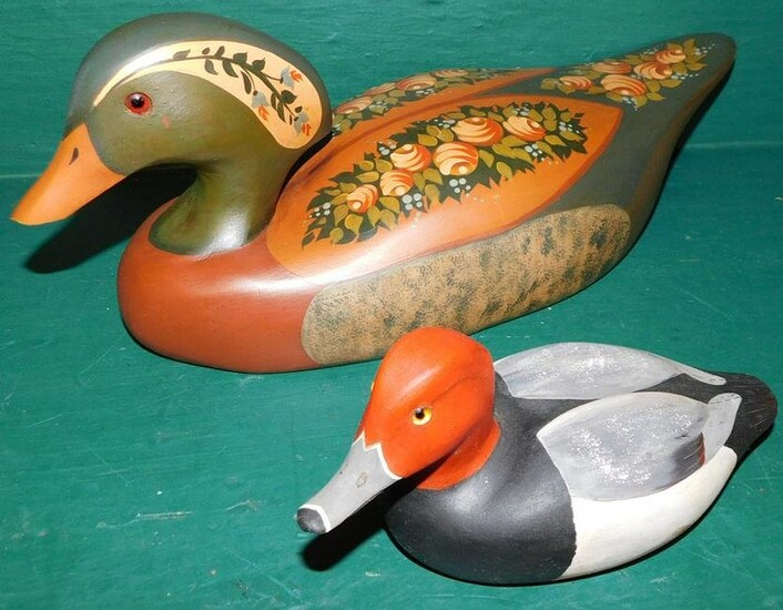 Two Paint Decorated Ducks (One Is Chipped) - Signed