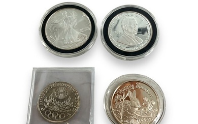 Two Silver Bullion Rounds and Two Silver Coins