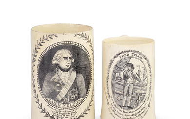 Two creamware mugs, circa 1800