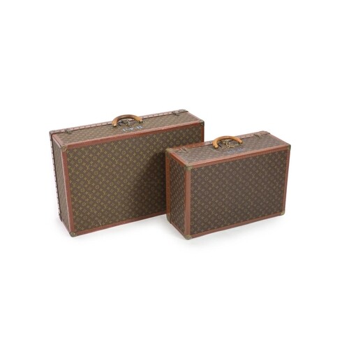 Two graduated Louis Vuitton Alzer suitcase trunks, both inte...