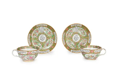 Two sets of Chinese export Canton famille rose teacup and saucers Qing...