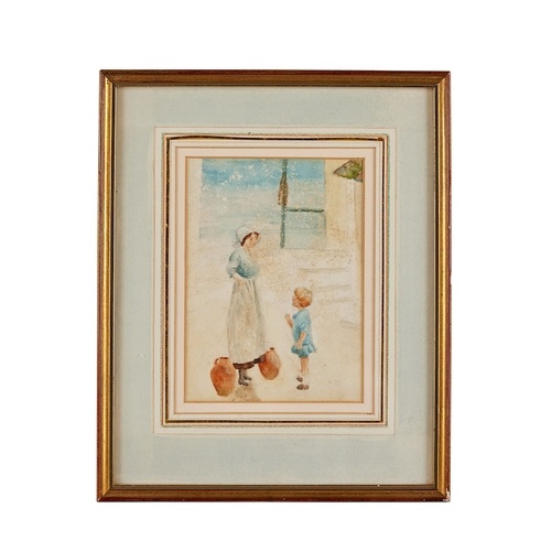 Two small 19th century watercolours One depicting a woman an...
