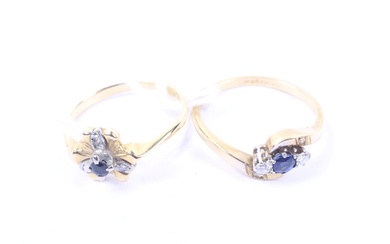 Two vintage gold, sapphire and diamond rings.