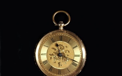 Une montre de poche en or 14K avec gravure décorative (en état de marche, sans...