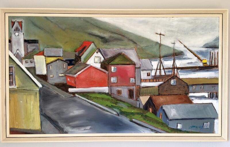 SOLD. Unknown painter, 20th century: Veiw from Faroe Islands. Signed monogram 69. Oil on masonite. Frame size 50 x 101 cm. – Bruun Rasmussen Auctioneers of Fine Art