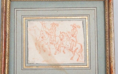 V.D. Velde School of the 17th century. "Study of horses and riders. Sanguine. (Spot) 5.5 x 7.5 cm