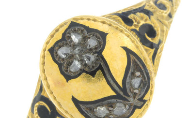 Victorian 18ct gold diamond & enamel mourning ring