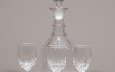 Victorian Crystal Glass Decanter & Three Glasses