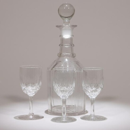 Victorian Crystal Glass Decanter & Three Glasses