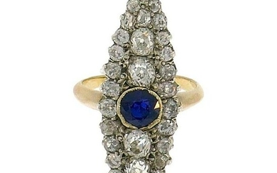 Victorian French Diamond Sapphire Gold Ring Antique