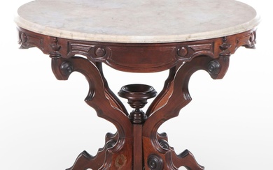 Victorian Walnut Marble Top Hall Table, Late 19th Century