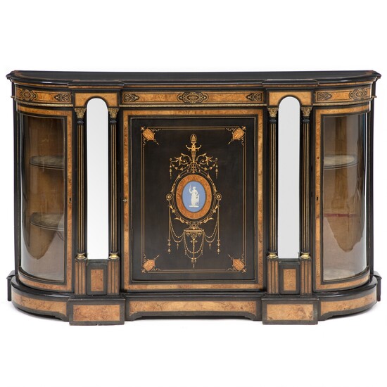 NOT SOLD. Victorian burr walnut, ebony, ebonised marquetry and gilt bronze mounted credenza. England, late...