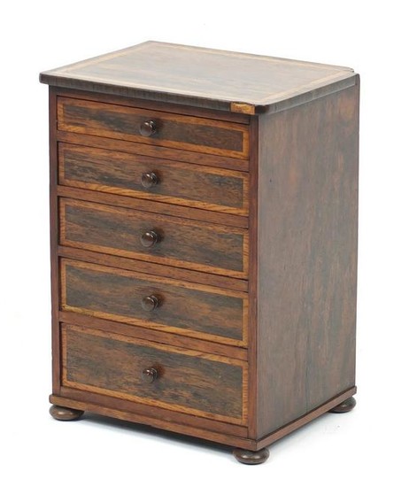 Victorian rosewood five drawer apprentice chest with
