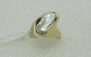 Vintage 14kt Mod Baroque Pearl Ring, Bypass, Diamond