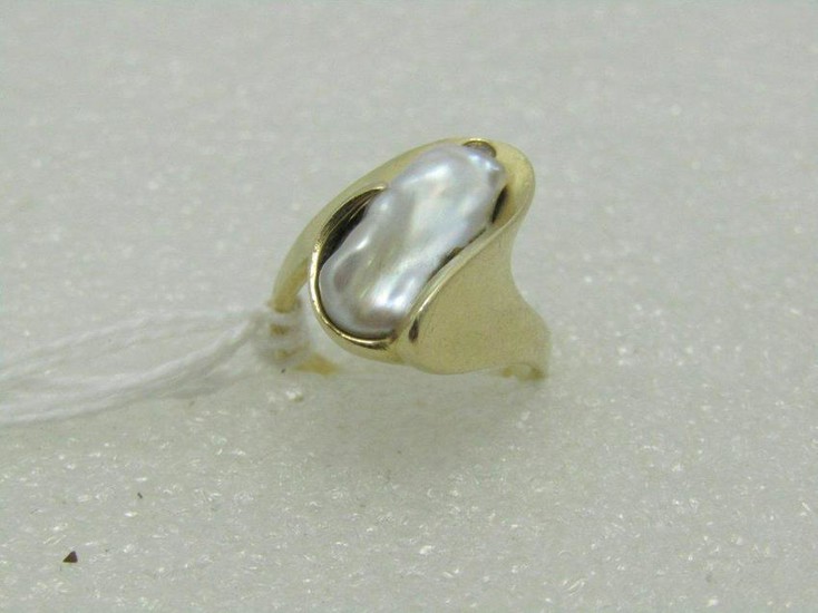 Vintage 14kt Mod Baroque Pearl Ring, Bypass, Diamond