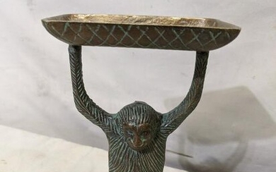 Vintage Copper Unusual Monkey Holding Dish Sculpture