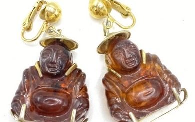 Vintage Costume Jewelry Buddha Clip Earrings