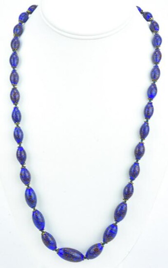 Vintage French Lapis Art Glass Beaded Necklace