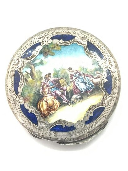 Vintage Handcrafted Enameled Silver Mirror Compact