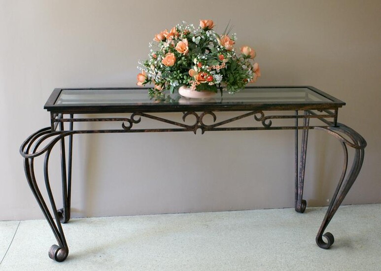 Vintage Iron Table with Glass Top