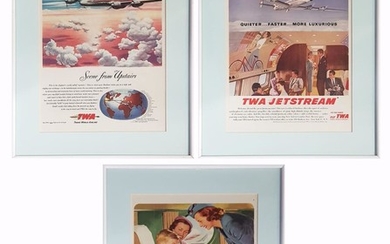 Vintage Set of 3 Framed TWA Jetstream Advertisment (frame size 45 x 36cm)