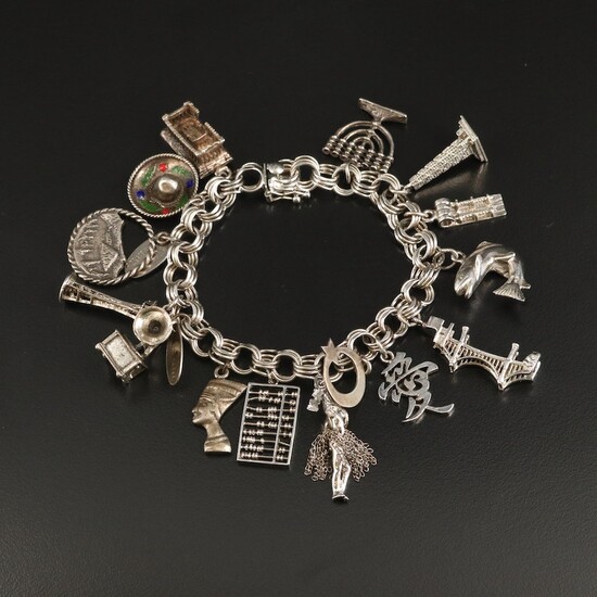 Vintage Sterling Charm Bracelet with Sterling and 800 Silver Charms