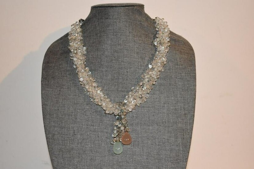 Vintage Sterling Silver Gemstone Beaded Large Necklace 22"