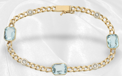 Vintage goldsmith bracelet with beautiful aquamarine and diamonds, 14K gold