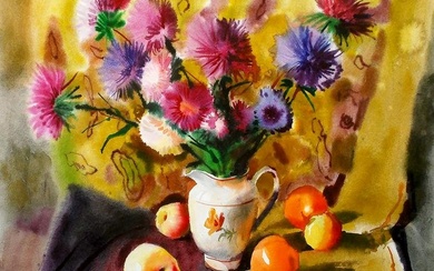 Watercolor painting Flowers and apples Egor Ktpatunov
