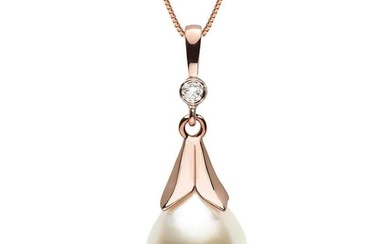 White South Sea Drop-Shape Pearl and Diamond Lily Pendant