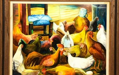 Wilson Bigaud - 1965 Haitian Painting of Chickens