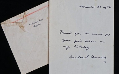 Winston Churchill, a facsimile letter dated November 30 1950 "Thank you so much for your good wishes