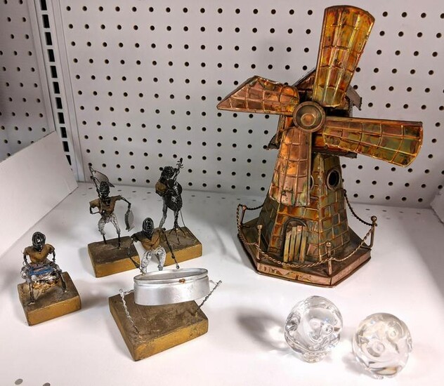 Wire art figures and Jere style windmill music box. cop
