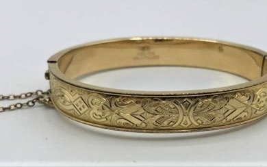 Yellow Gold Filled Bracelet Elaborate Incised Decorated