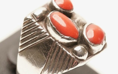 Zuni Indian Sterling Silver & Coral Ring