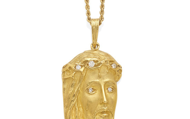 an 18k gold and diamond Christ pendant, French