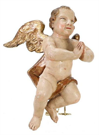 baroque angel, wood, carved, 42 cm, colored, flaked off