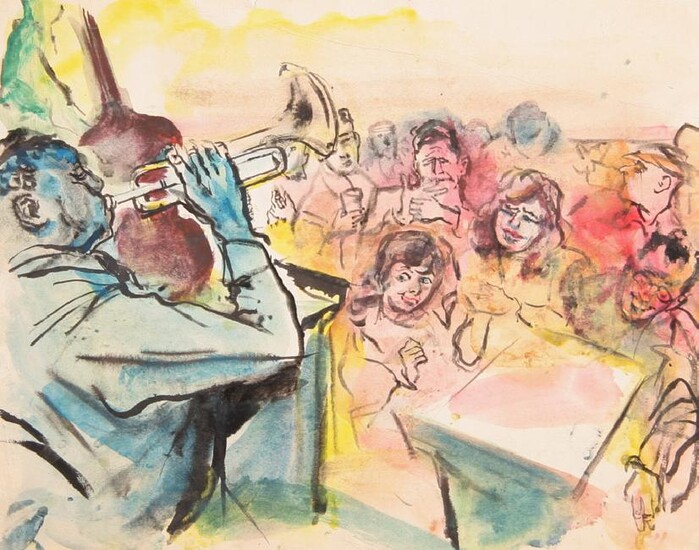 Marshall Goodman, Jazz Club, Watercolor Painting