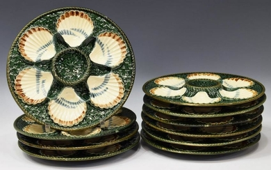 (10) FRENCH LONGCHAMP MAJOLICA OYSTER PLATES