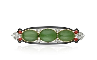 Art Deco Jade Diamond and Enamel Brooch