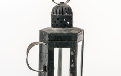Black-painted Tin and Glass Lantern