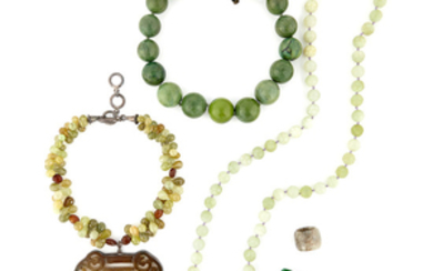 Group of Jade, Hardstone Bead and Carved Stone Jewelry