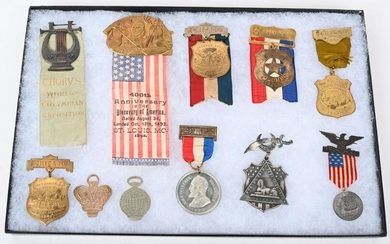 11 WORLDS COLUMBIAN EXPOSITION BADGES & RIBBONS